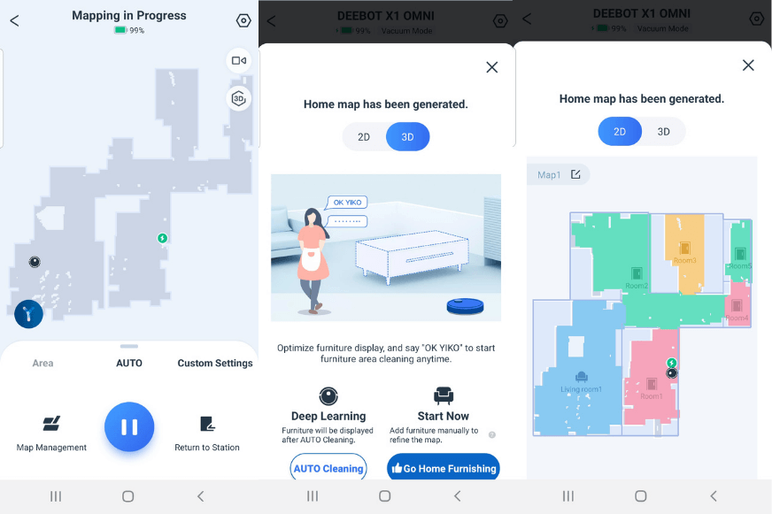 Quick mapping mode is performed in the Ecovacs Home App